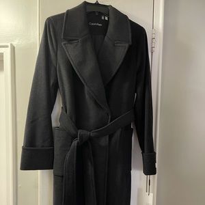Calvin Klein Wool Blend Trench Wrap Maxi Coat with Belt Size medium